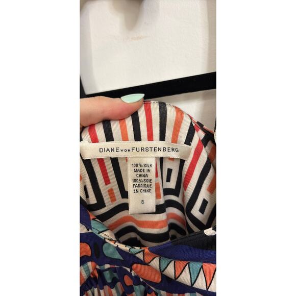 Diane Von Furstenberg Maxi Dress Womens 8 Franz Halter Geometric Halter Silk DVF - Picture 4 of 6